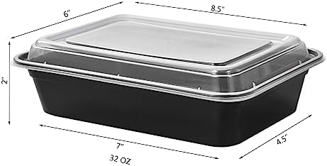 FULING 32 oz 50Pack Plastic Meal Prep Food Storage Containers with Lids Reusable 1 Compartment To Go Lunch Box Black Extra Large &Thick Microwave Freezer Dishwasher Safe BPA Free Stackable - Image 2