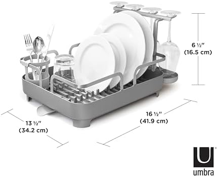 Umbra Holster Dish Rack– Molded Plastic Dish Drying Rack with Drainage Spout, Charcoal - Image 2