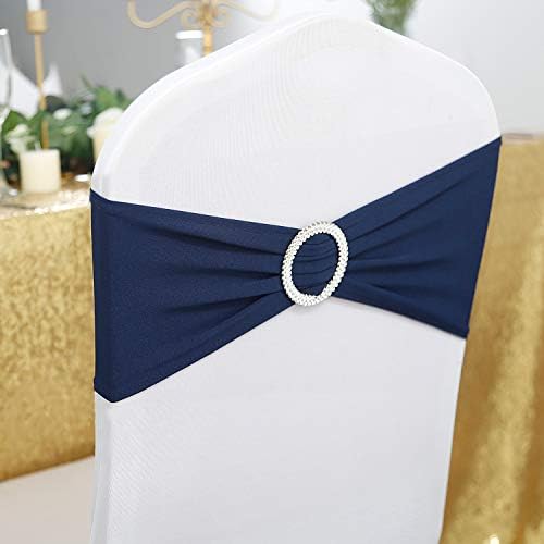 Peomeise 25pcs Navy Spandex Chair Sashes with Buckle Slider for Wedding, Party Decoration - Image 2