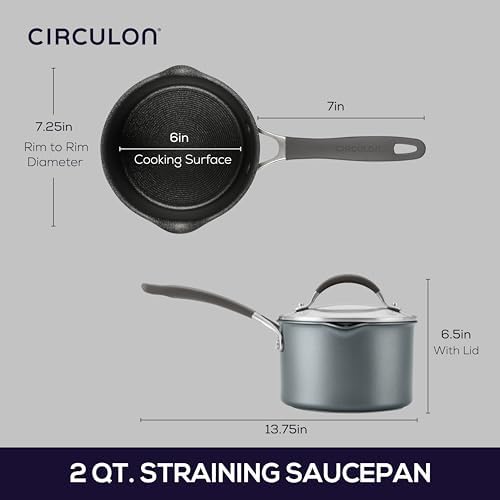 Circulon A1 Series Nonstick Straining Sauce Pan with Lid, 2-Quart, Graphite - Image 2