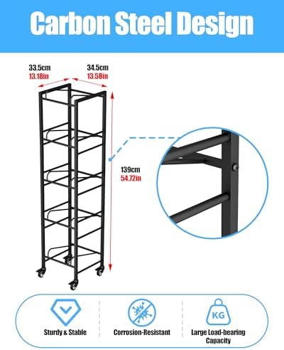5 Gallon Water Jug Holder, Movable 5 Tier Heavy Duty Water Rack with 4 Wheels, Rack for Water Jug Storage, Space Saving Water Stand for Five 5 Gallon Water Jugs, Black - Image 3