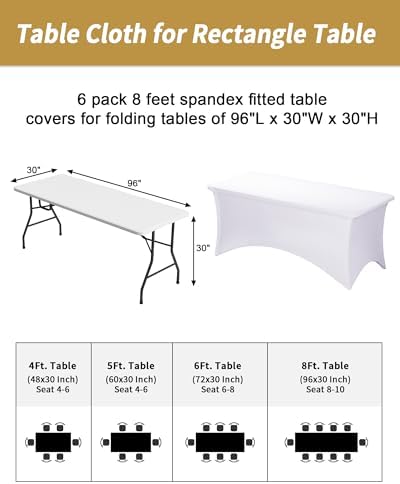 Fixwal 6 Pack White Spandex Tablecloth 8 Foot Fitted Table Cover - Image 3