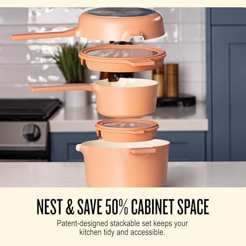 Alva Neat 5-Pc Aluminum Pot & Pan Set in Peach Clr, Ceramic Coated Nonstick - Image 5