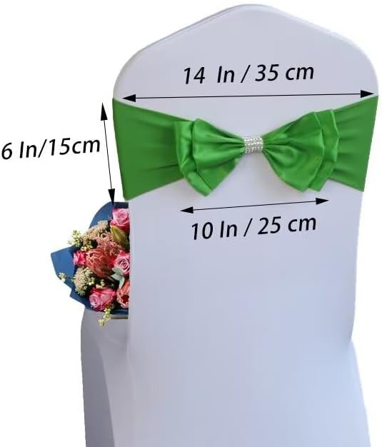 10 PCS Spandex Chair Sash Bow Tied,Elastic Sashes Chair Bands for Wedding Party Reception Events Celebration Banquets Hotel Event Decorations Chairs Decoration(Green) - Image 2