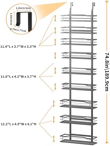 Moforoco 12.2"(W) Narrow 9-Tier Over The Door Pantry Organizer, Pantry Organization and Storage, Black Hanging Basket Wall Spice Rack Seasoning Shelves, Home & Kitchen - Image 2