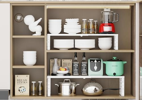 Jojocross Expandable Stackable Spice Rack Organizer for Kitchen Cabinet,Adjustable Counter Shelf, countertop, Pantry,Cupboard,Bathroom,Bedroom(2Packs/White/Medium) - Image 4