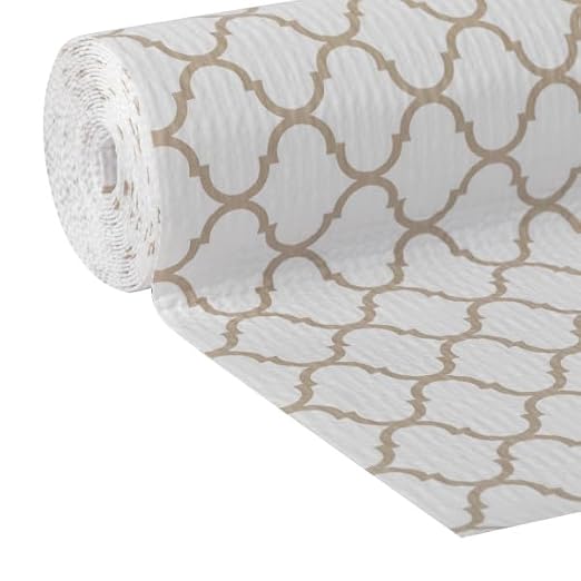 Duck Brand EasyLiner Smooth Top Shelf Liner - Non Adhesive Shelf Liner for Cabinets, Drawers, Pantry, Bathroom, Kitchen - Taupe Quatrefoil, 12 in. x 10 ft. Roll, 3 Rolls - Image 2