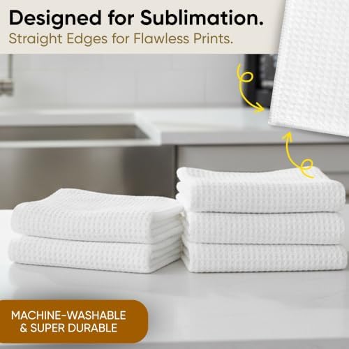 Microfiber Wholesale Sublimation Blanks Towels 16x16 - Premium Waffle Weave Microfiber Towels for Kitchen - Polyester Blanks for Kitchen or Craft Use - 6 Pack - Image 3