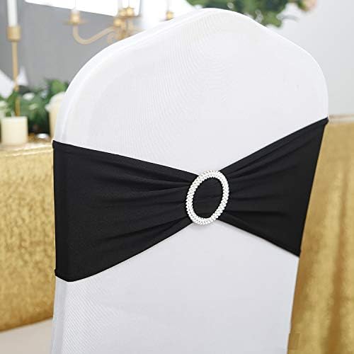 Peomeise 25pcs Black Spandex Chair Sashes with Buckle Slider for Wedding, Party Decoration - Image 2