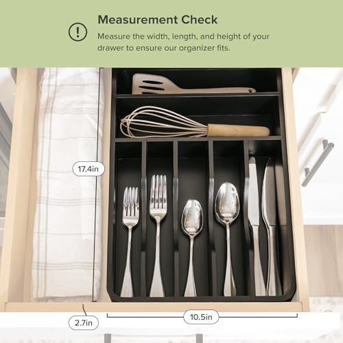 KitchenEdge Silverware & Utensil Organizer, Fixed 10.5 in, Black | Cutlery, flatware holder, rounded corners, 7 compartments, non-slip feet, kitchen drawers - Image 3