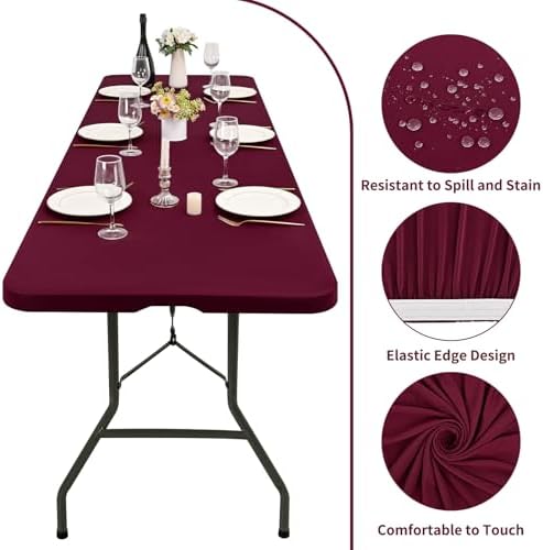 6 Pack Stretch Table Top Cap Cover, Wine Red, 30" x 96" - Image 3