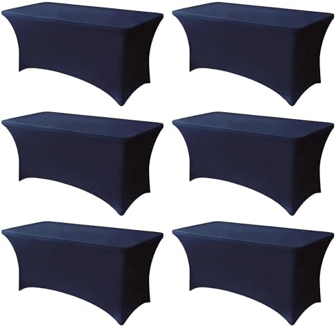 6FT Blue Table Cloth - 6 Pack Fitted Stretch Rectangle Spandex Tablecloth, Washable Table Cover for Party, Picnic, Wedding, Banquet, Birthday and Festival(30" x 72") by Lemict