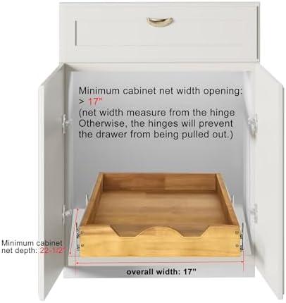 DINDON 1 Tier Pull Out Cabinet Organizer (17"W x 21"D) Single Tier Heavy Duty Slide Out Wood Drawer Under Cabinet Shelf Organization Storage - Image 3