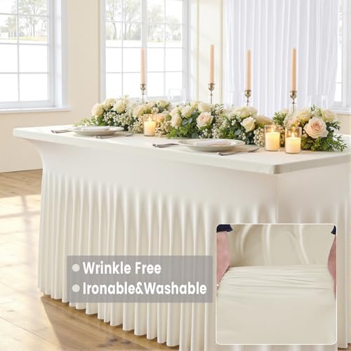 Spandex Tablecloth 8FT Rectangle Table Cover 8 Pack Ivory Wrinkle-Free - Image 3