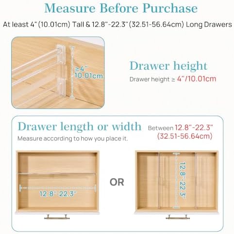 Vtopmart 4" Regular Upgrade Drawer Dividers for Clothes, 12.8"-22.3" 8 Pack | Expandable Dresser Drawer Organizer, Clear Separator, Baby Clothing, Underwear, Cosmetics, Toiletries Storage, Space Saving - Image 2