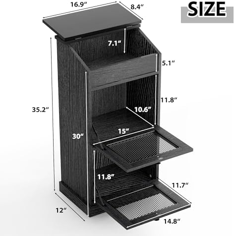 ONG Potato Storage Bin Wood Sets of 2, Wooden Double Bread Storage Bins, Decorative Potato and Onion Storage Bin Set 2, Potato Bin with Grocery Section, Wooden Vegetable Storage Box with Lid, Black - Image 2