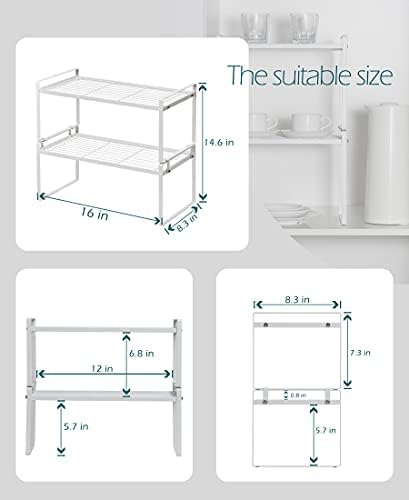 Shantton Cabinet Shelf Organizer, Pantry Shelf Rack, White 16x8.3x7.3 | 2-Pack Stackable Metal Riser Holds 40LBS with Non-Slip Feet for Kitchen Pantry Bathroom Countertop Freezer Cupboard - Image 3