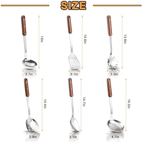 FJNATINH Stainless Steel Cooking Utensils Set, Mirror Polished 6 Pieces Kitchen Utensils Set, Kitchen Tools Set With Wooden Handle Non-Stick Heat Resistant,Dishwasher Safe, Easy to Clean - Image 2