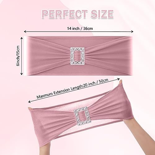 Joccun 30 PCS Spandex Chair Sashes Bows Stretch Chair Cover Band with Buckle Slider Universal Elastic Chair Ties for Wedding Banquet Party Event Decoration (Dusty Pink) - Image 2