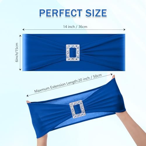 Joccun 120 PCS Spandex Chair Sashes Bows Stretch Chair Cover Band with Buckle Slider Universal Elastic Chair Ties for Wedding Banquet Party Event Decoration (Royal Blue) - Image 2