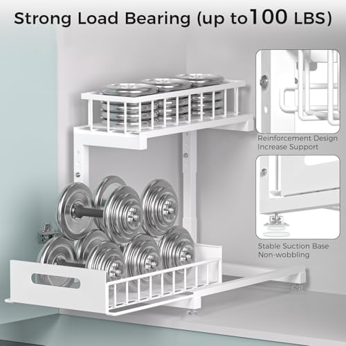 Saydear 2-Pack L-Shaped Under Sink Organizer, 2-Tier Pull-out Cabinet Rack - Image 5