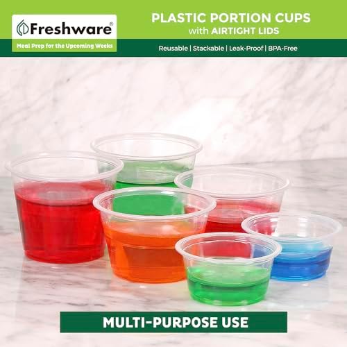 Freshware Plastic Portion Cups with Lids [5.5 Ounce, 200 Sets] Souffle Cups, Jello Shot Cups, Condiment Sauce Containers For Sampling, Sauce, Snack or Dressing - Image 5