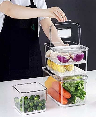SANNO Fridge Food Storage Container Storage Containers, Produce Saver with Lids and Vents,Vegetable Fruit Storage Containers Stackable Salad Lettuce Keeper for Refrigerator，set of 2 - Image 5