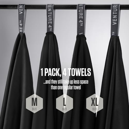 VENTURE 4TH 4-Pack Quick Dry Microfiber Towels - Black Medium - Image 2
