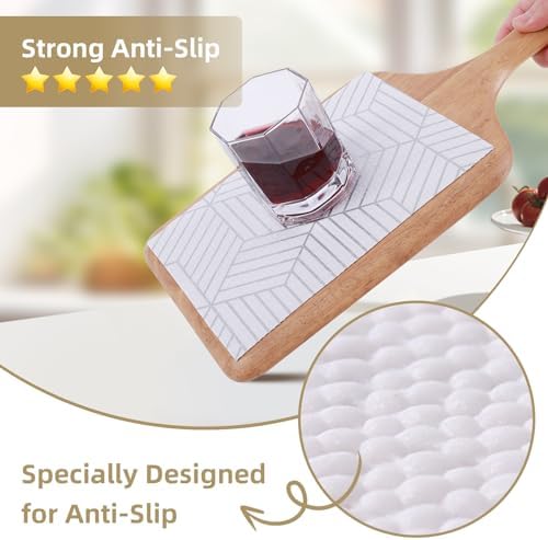 Shelf Liners for Kitchen Cabinets 12in x 20FT, Non Adhesive Cabinet Liner Strong Non-Slip Thickened Silver Geometric Easy to Clean for Shelf, Cabinet, Refrigerator with Knife and Tape Measure - Image 2