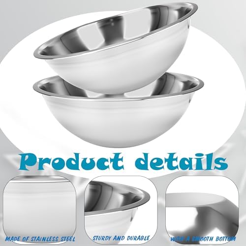 6 Pcs 12.6 Inch Stainless Steel Mixing Bowls 6 Quart Flat Base Metal Prep Bowls Cooking Baking Serving for Home and Commercial Kitchens Professional Chef - Image 3