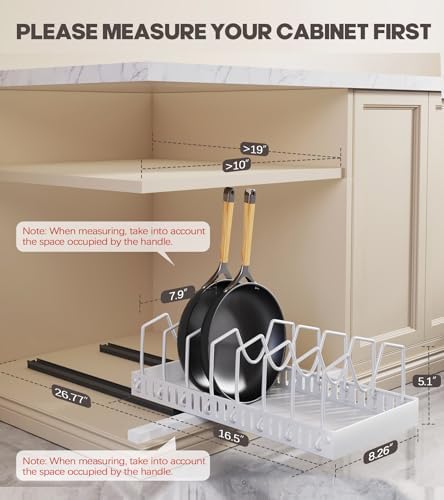 Lozovin Pull Out Pots and Pans Organizer Under Cabinet, Sliding Lid Holder and Pan Rack in Kitchen, Slide Out inside Cabinet Storage for Pot Lid, Bakeware, Dishes, 8 Adjustable Dividers, 1 Pack White - Image 2