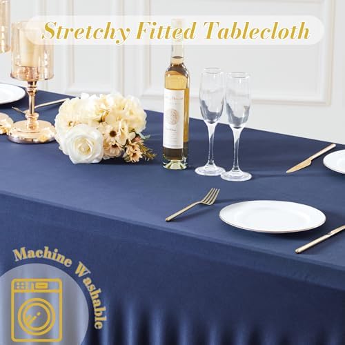 Besutolife 6 Pack Navy Blue Spandex Tablecloth for 8ft Rectangle Tables Fitted Table Cloth Stretch Table Covers Skirt 8ft Rectangular Tablecloths for Banquet Parties Wedding Decorations - Image 7