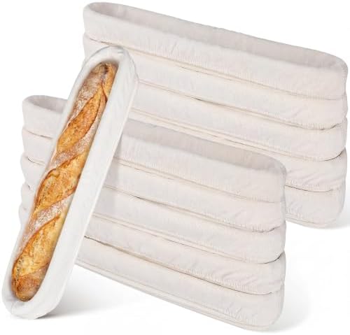 Vesici 15 Inches Baguette Banneton Proofing Basket 10 Pack with Linen Liner Baguette Banneton Bread Baking Baskets Rattan Dough Proofing Baskets for Home Bake, Bakers Supplies, Baking Gifts by Vesici