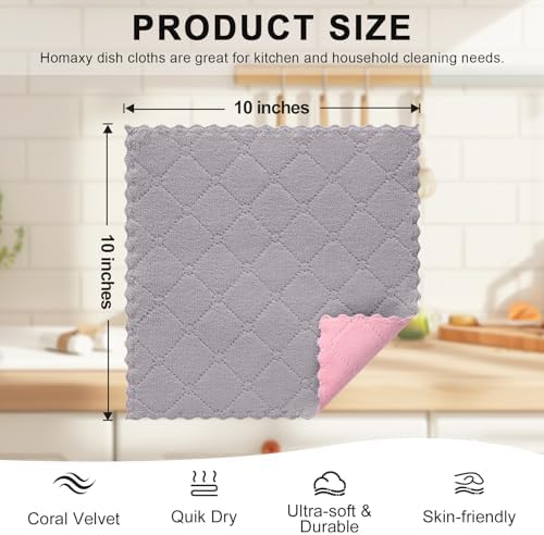 Homaxy 12 Pack Super Soft Dish Cloths, 10" x 10", Grey & Pink - Image 3