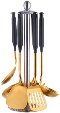 Baikai Kitchen Utensils Set of 7, Titanium Plated Black Gold Cooking Tool Gadgets Stainless Steel Cookware Set with Holder by Unknown