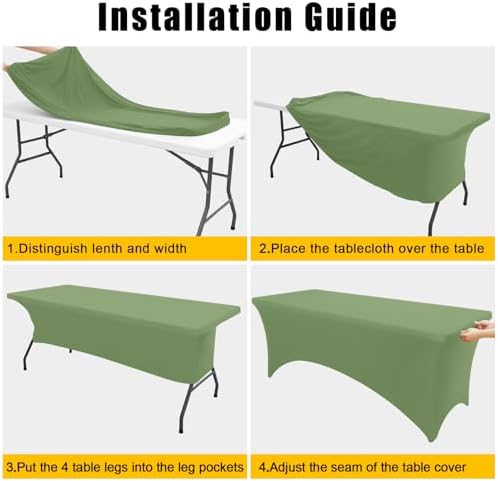 Smiry 2 Pack Spandex Table Cloth 5FT, Elastic Fitted Sage Green Tablecloth - Image 4