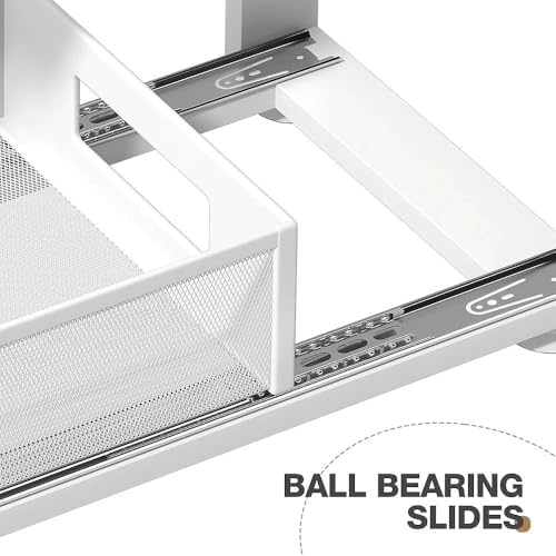 2 Pack 21.3IN-Depth Under Sink Organizer With Next-Gen Ball-Bearing Slides,2-Tier Pull Out Cabinet Storage,Height Adjustable Drawer Shelf for Bathroom,Kitchen,Laundry,Cabinet,Pantry-White - Image 3