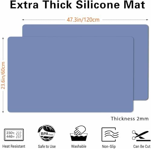 2 Pack Silicone Mats, 47.3"x23.6" Silicone Mat for Kitchen Counter, 2MM Thick Heat Resistant Mat, Waterproof Countertop Protector Mat, Non-Slip Kitchen Counter Mat, Lake Blue - Image 2