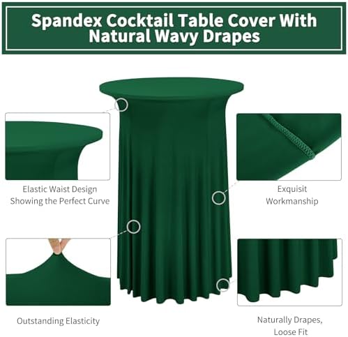 8 Packs Dark Green Round Cocktail Table Skirt 32"x 43" - Image 3