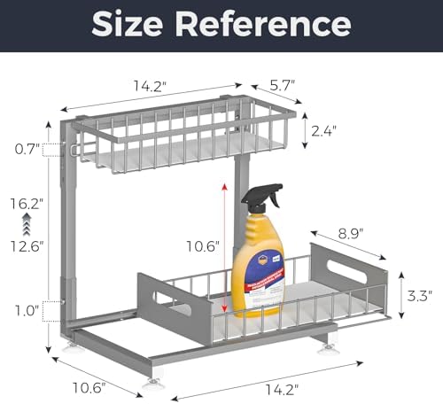 Saydear L-Shaped Under Sink Organizer, 2-Tier Pull-out Cabinet Rack 1-Pack - Image 6