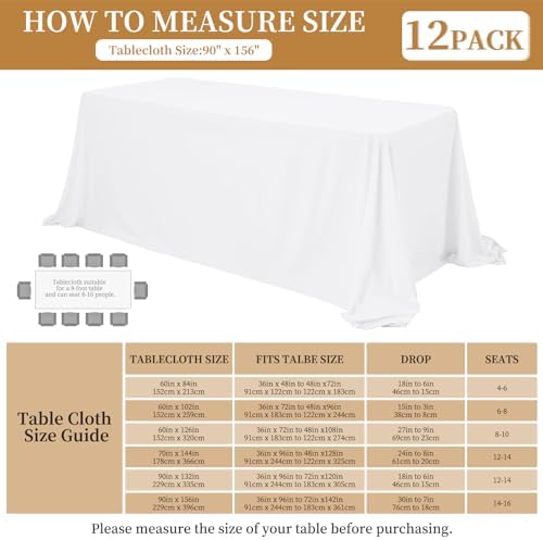 12 Pack Rectangle Tablecloth 90 x 156 inch White Polyester Table Cloth for 8 Feet Tables,Washable Fabric Stain and Wrinkle Resistant Table Cover Table Clothes for Wedding Parties Banquet Kitchen - Image 3