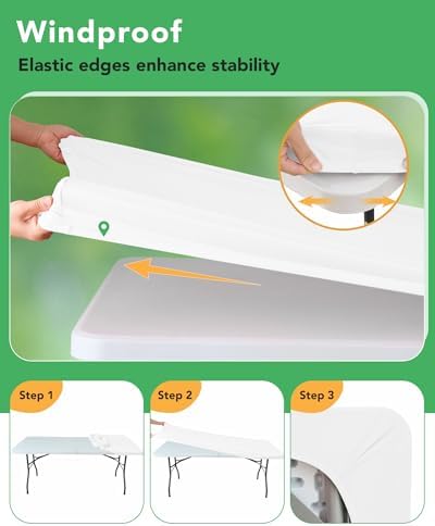Fitted Tablecloth Rectangle Table Cloths with Elastic, 4 ft, White, 6 Pack - Image 3