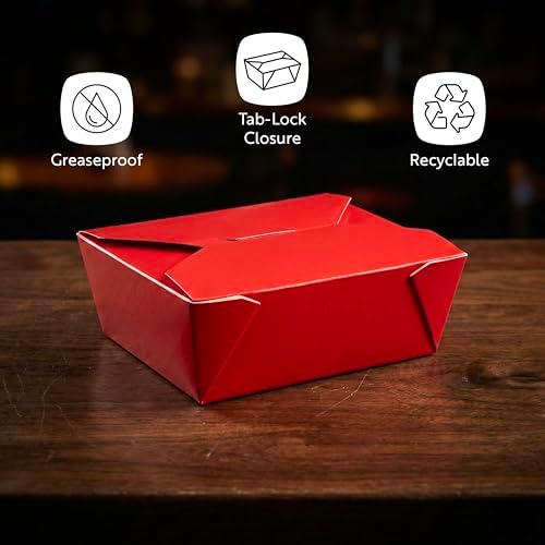 Restaurantware Paper Food Box 50 Count 45 Oz Leakproof Paper Lunch Box Greaseproof Food Container Tab-Lock Design 6.73 x 5.5 x 2.6 Inches Red - Image 4