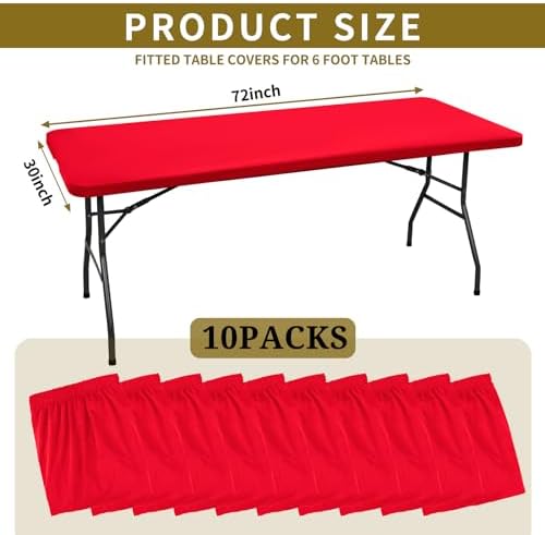 10 Pack Stretch Table Top Cap Cover, Red, 30" x 72" - Image 2