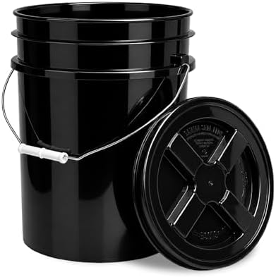ePackageSupply 5 Gallon Bucket - Food Grade w/Lid BPA-Free, Black/Black, 1 | Airtight Gamma Seal Screw-On Lid, Heavy-Duty 90 Mil HDPE Plastic, Food Safe and Durable Container, Bulk Storage, Made in USA by ePackageSupply