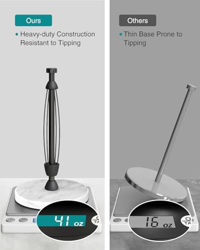 Paper Towel Holder Countertop, Marble Base, Glossy Black, One-Hand Tear - Image 4