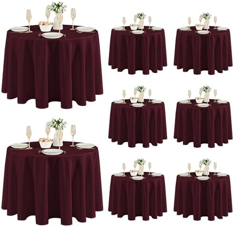 Fitable 8 Pack Burgundy Tablecloths 120 Inch Round for 48"-96" Tables by Fitable