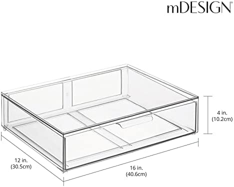 mDesign Wide Plastic Stackable Bathroom Storage Organizer Bin with Pull Out Drawer for Cabinet, Vanity, Shelf, Cupboard, Cabinet, Countertop, Closet Organization - Lumiere Collection - 2 Pack - Clear - Image 2