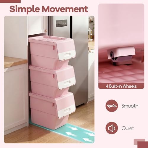 GIANTEX 3 Pack Plastic Stackable Storage Bins with Lids & Wheels, 35 QT - Image 6