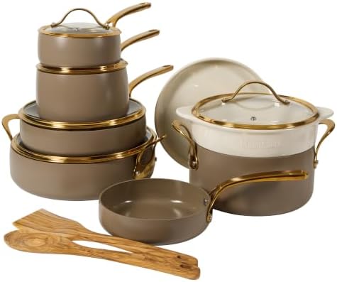 Bloomhouse 15-Piece Ceramic Nonstick Cookware Set, Two Time Oprah's Favorite Things, Heavy-Gauge Aluminum Pots and Pans Set, PFAS & PFOA & PTFE Free Ceramic Cookware, Oven Safe to 500°F, Cappuccino by Unknown
